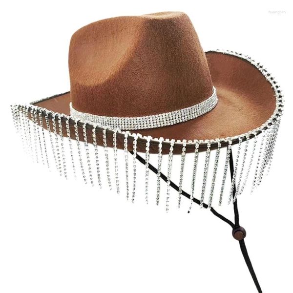 Bérets strass chapeau de cowboy pour filles frange paillettes Rave Cowgirl fête d'anniversaire Costume accessoire goutte