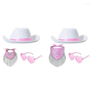Bérets strass de cowboy à franges fixés western largeur chapeurs écharpe des lunettes de soleil pour adultes jeu de fête de fête 3pcs