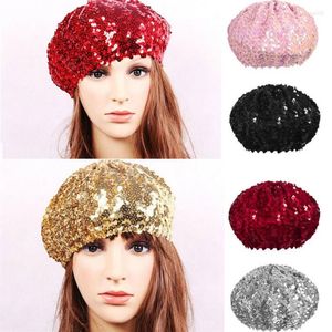 Berets Richkeda Store vrouwen pailletten hoed glanzend kostuum jazz glitter dance baret round cap dames mode accessoires beanie lady190v