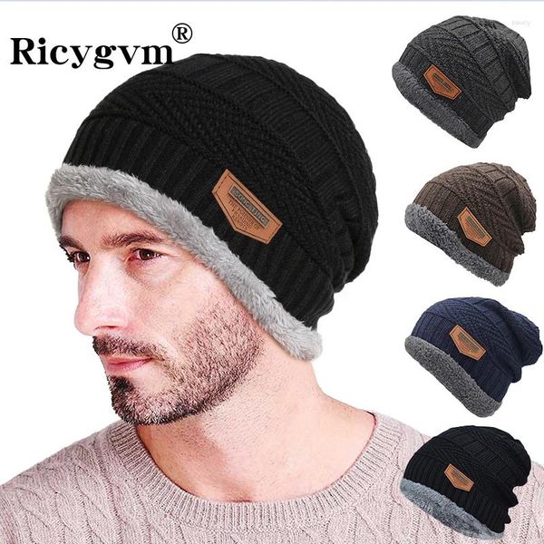 Bérets ricygvm hiver hommes protection oreille chapeau tricoté Velvet doublure ski ridage