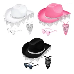 Bérets Roleplay Cowboy chapeaux pour femmes WesternStyle chapeau foulard coeur lunettes de soleil Bachelorettes fête Costume décors