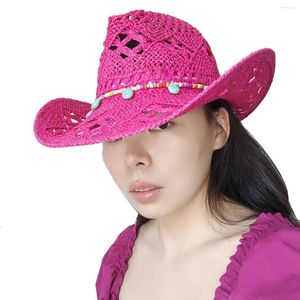 Beretten Rose Red Cowboy Straw Hat 2023 Western Sun Spring Knight Unisex Jazz Zomer Wijd omrieme Sombrero Hombre