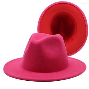 Boinas rosa rojo verde Patchwork mujeres Unisex Panamá lana fieltro Fedora sombreros damas ala ancha fiesta Trilby sombrero de vaquero moda Jazz Cap