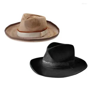 Berets Round Top Hat Vintage Roll Brim Fedora Theme Party Kostuum Wol Filt