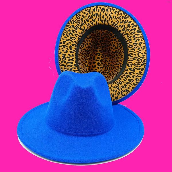 Boinas Royal Blue Fedora Mujeres Interior Leopardo Estampado Otoño e Invierno Sombrero Panamá Fieltro Hombres Jazz Mujer Sombreros