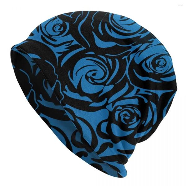 Bérets Royal Blue Navy Rose Motif Floral Bonnet Chapeaux Tricot Skullies Bonnets Chapeau Hommes Femmes Printemps Thermique Élastique Casquettes