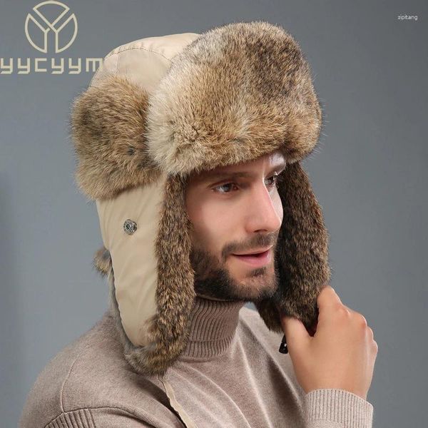 Bérets Russie Hiver Véritable Chapeau De Fourrure Unisexe En Plein Air Coupe-Vent Super Chaud Bomber Chapeaux Naturel