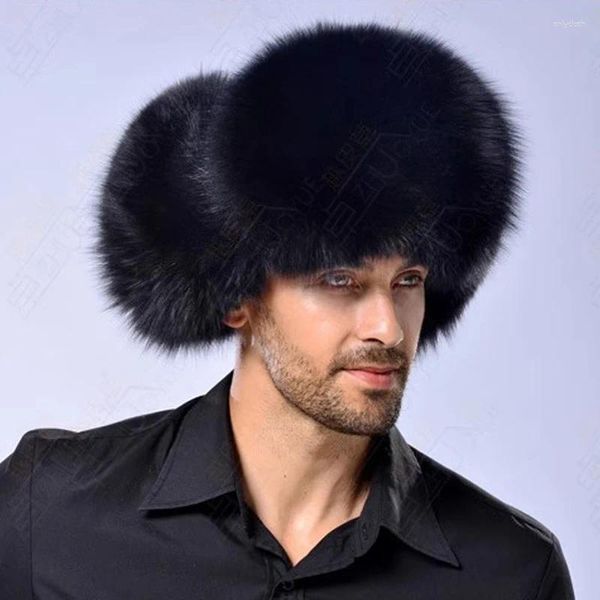 Bérets Chapeau de bombardier russe Hommes Chapeaux d'hiver avec cache-oreilles Trapper Earflap Cap Homme Épais Fausse Fourrure Ushanka Cuir PU