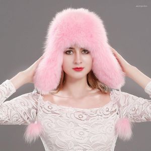 Bérets chapeau de fourrure russe bonnet tricoté hiver réel Bomber chapeaux femmes 100% naturel véritable haut en cuir casquettes femme