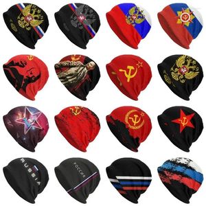 Bérets Russe URSS CCCP Drapeau Soviétique Bonnets Casquettes Pour Hommes Femmes Unisexe Hiver Chaud Tricoté Chapeau Adulte Russie Armoiries Bonnet Chapeaux