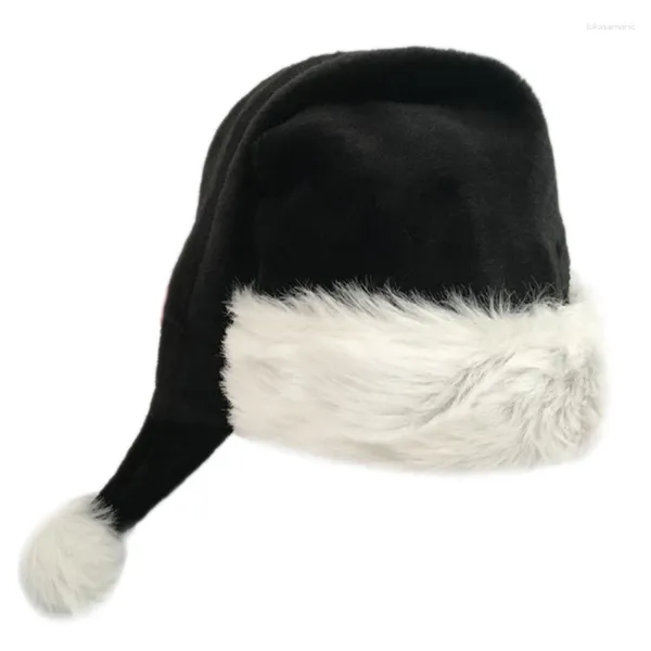 Bérets Chapeau de Père Noël pour adultes Casquette de Noël noire avec garniture en fausse fourrure douce Costume de Noël