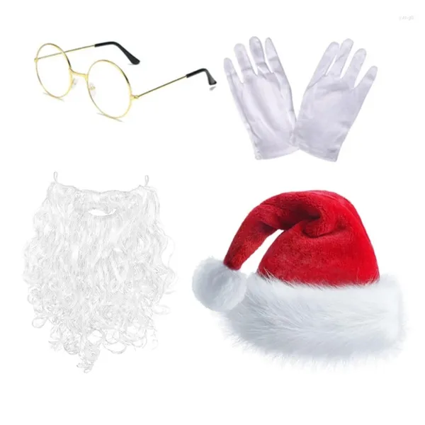 Bérets Santa Suit Hat Hat Barbe Eyeglass Gants Set Po Props Christmas Party Coaplay Role Playing