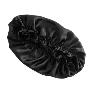 Bérets Bonnet Satin Capuchons de douche de couchage réglables pour couvrir les cheveux longs et épais noirs 43x43cm