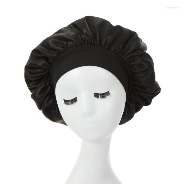 Boinas Bonador Satinado Sombrero Springy Night Hat para mujeres Ajuste de doble capa para el cabello para dormir Tapa de ducha de baño