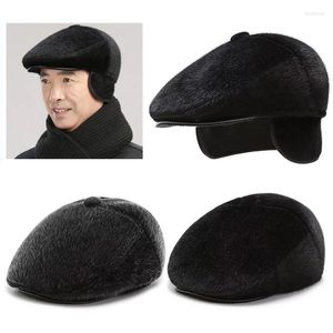 Berets Sboy cap oordlappen baret faux bont plat vizier papa hoed winter warme oude mannen rijden klassieke casquette hoeden met wol