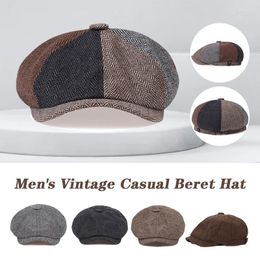 Berets Sboy Cap Flat Top katoenen Herringband Tweed Wool Baker Boy Peaky Blinders Peak verstelbare taxi -driver hoed