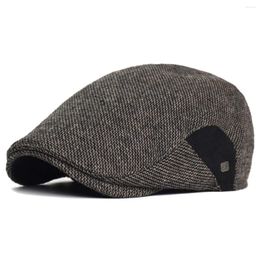 Bérets Sboy Cap Hommes Hiver Épais Chaud Vintage Casual Stripe Gatsby Chapeau Plat Peaked Réglable