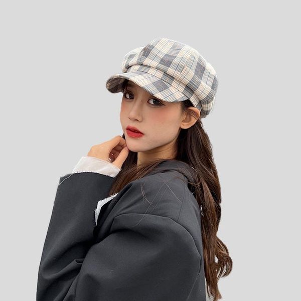 Berets Sboy Cap Femmes Automne Hiver Caps octogonaux Artiste Painter Painter Hats for Men Beret Paped Femelle Male Vintage Plaidberets