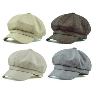 Bérets Sboy casquette mince coton lin béret chapeaux pour femmes été Vintage solide Beige octogonal dames boulanger garçon artiste