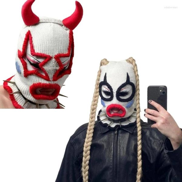 Boinas Scary Pasamontañas Sombrero Horrible Skull Cap Crocheted para mujeres Hombres Cosplay Wacky Payaso Cabeza completa