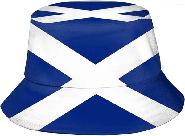 Bérets Ecosse Drapeau Seau Chapeaux Mode Casquette De Soleil Emballable En Plein Air Chapeau De Pêcheur Écossais Pour Femmes Et Hommes