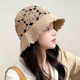 Beretten verkopen Hollow Hook Gesnit Hat Show Face Small Summer Women's Bucket Thin Fashion Style Children 2023