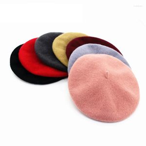 Venta de boinas Gorro de boina de lana liso tejido militar Cachemira señoras seta pintor artista sombrero para mujer GH-567