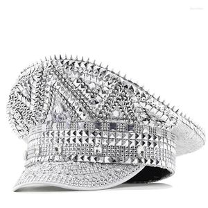 Bérets Sequins Captain Hat Rivets for Disco House Cocktail Parties Vacation Raminestones Comédienne acteur