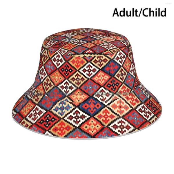 Bérets Shahsavan Azerbaïdjan nord-ouest persan Kilim imprimé seau chapeau casquette de soleil tapis Vintage tapis Tribal Boho bohème géométrique