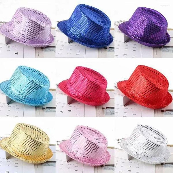 Berets Shiny Kids Jazz Hat Durable Cosplay Masquerade Dance Performance Performance Sequins Stage Panama Cap Holiday