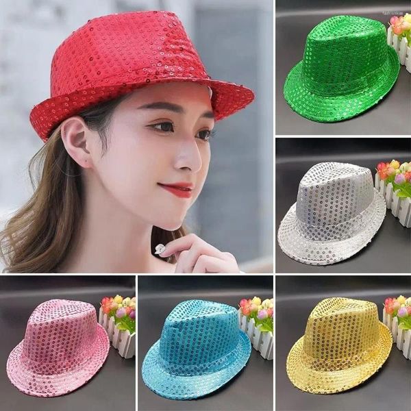 Berets Siny Sequins Dance Performance Performance Hat Men Women Jazz Panama Cap Masquerade Party Cosplay