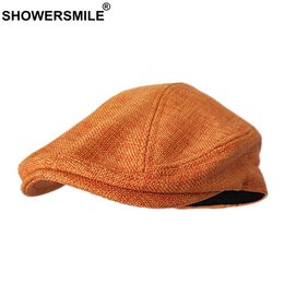 Beretten Douches Mile Caps For Women Orange Cotton Linen Flat Men Classic Solid Colorfy Duckbill Cap Summer Unisex Retro Hats 230823