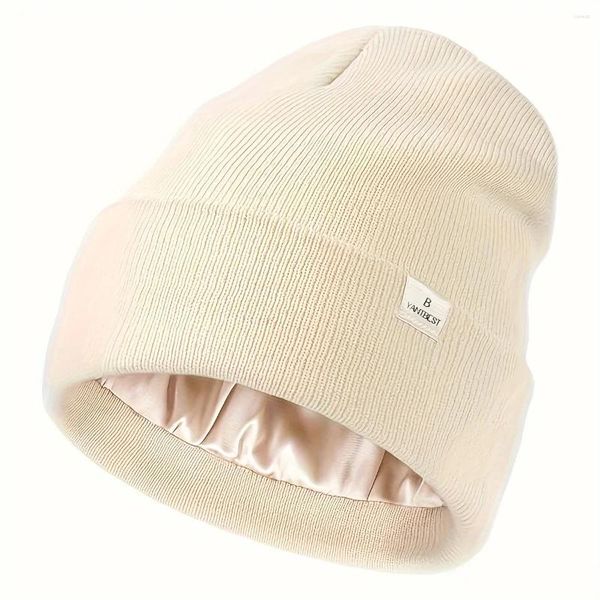 Boeretas Silk Satin forrado para mujeres 2024 Fashion Geanie Cap Men Knited Bonnet Skullies Femenino Unisex Cashmere Cabrimidas Chunky