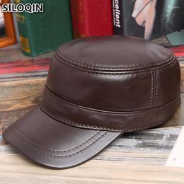 Береты SILOQIN, осенне-зимние мужские армейские военные шапки, плоская кепка из воловьей кожи, шляпа из натуральной кожи, регулируемый размер, брендовые кепки Snapback