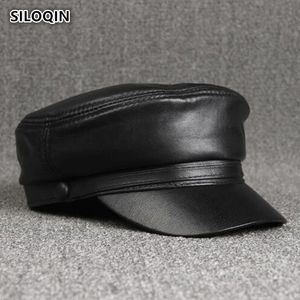 Bérets SILOQIN chapeau en cuir véritable hommes casquette plate qualité en peau de mouton chapeaux militaires loisirs tourisme automne hiver Gorra's 230822