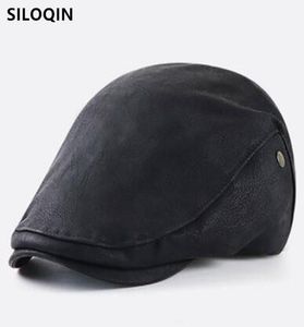 Berets Siloqin Snapback Cap Men039S Wasbare PU Imitatie Leer Retro Literair Casual AllMatch Male Bone Hat5571780