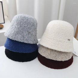 Boinas Simple Fashion Wool Bucket Hat Mujeres Otoño Invierno Corea Corea Corea Retro Temperamento versátil Tide