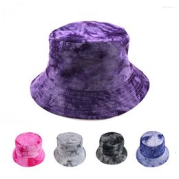 Bérets Simple pliable Tie-Dye Hat Unisexe Summer Coton Fisherman Basin Outdoor Bucket Bucket Sun
