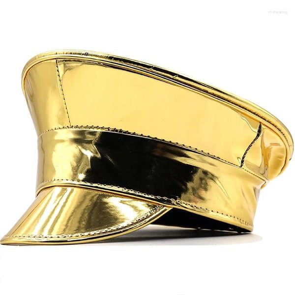 Bérets Simple Or Femmes Cuir Chapeau Militaire Allemagne Officier Visière Casquette Armée Corticale Cosplay Fête d'Halloween