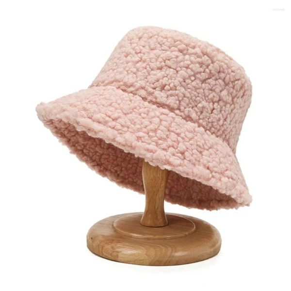 Boinas Simple Cordero Felpa Estilo Casual Protección Solar Para Mujeres Lambwool Bucket Hat Pure Color Caps Sombreros Femeninos Coreanos