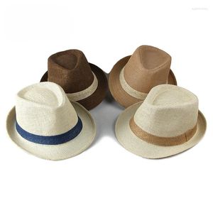 Berets Simple Solid Jazz Hat Men de la plage extérieure Femmes de paille Straw Stripe Sunshade Sunshade Casual Buckle Sun Fedoras Panama Cap