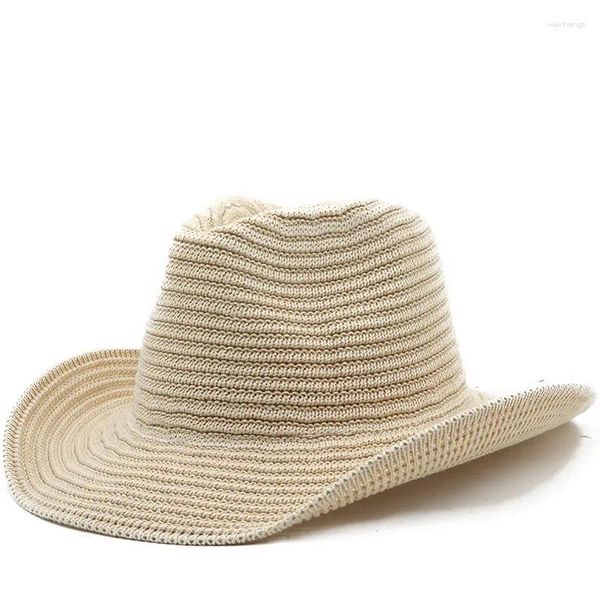 Berets Simple Summer Men Femmes Paille Hollow Western Cowboy Hat élégant Lady Sombrero Hombre Cowgirl Outdoor Jazz Beach Sun 10a