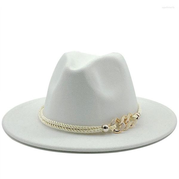 Bérets Simple Blanc Large Bord Haut Chapeau Panama Feutre Solide Fedoras Pour Hommes Femmes Mélange De Laine Artificielle Jazz Cap