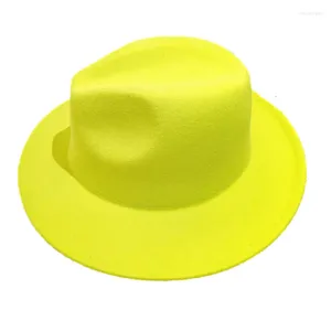 Baretten Eenvoudige Dames Wollen Hoed Fluorescerend Groen Fedora Bloem Accessoires Brede Rand Jazz Top Zomer Panama