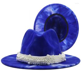 Boinas Simple Lana Jazz Fedora Sombreros Casual Hombres Mujeres Cuero Perla Cinta Fieltro Sombrero Blanco Rosa Amarillo Panamá Trilby Formal Party Cap