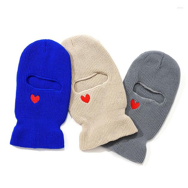 Boinas Single Hole Balaclava Sombreros Full Full Mask Heart Cotton Tabs de punto de algodón Invernal Invernal