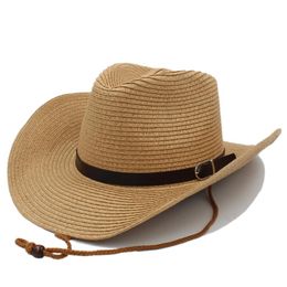 Beretten maten ouder-kind mannen vrouwen kinderen solide stro westerse cowboy hoeden brede rand sunhat zomer caps sombrero reizen buiten strandberetten