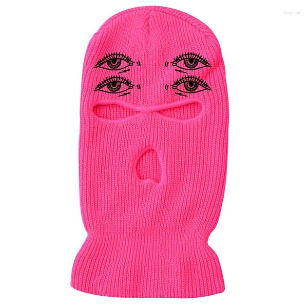 Bérets masque de Ski 3 trous hiver chapeau chaud unisexe tricot couverture complète cagoule Bonnet drôle oeil broderie bonnets casquettes d'équitation