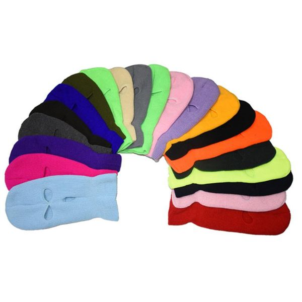 Boinas Mascarilla de esquí 3 hoyos Balaclava Cara de punto a prueba de viento Sombrero de punto Aparato de punto Gorros deportivos Gorra de invierno para hombres y mujeres Outdoo Ciclismo Cabera de cabeza