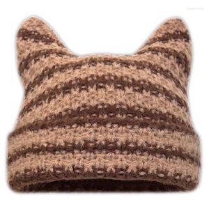 Bérets Skullies Bonnet Diable Corne Chapeau Crochet Tricoté Mignon Chapeaux Pour Femmes Hiver Chaud Caps